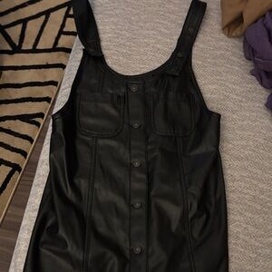 American Eagle Outfitters Black Faux Leather Mini Pinafore Dress